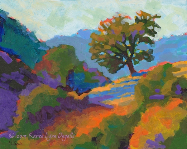 California landscape painting, tree on a ridge, Karen Lynn Ingalls